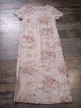 Talbots 100% Linen Long Elegant Floral Dress